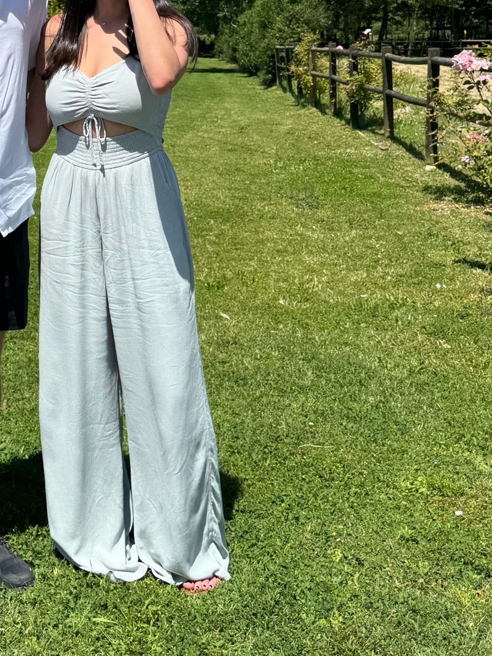 Hollister - Light Sage Green Cutout Maxi Jumpsuit